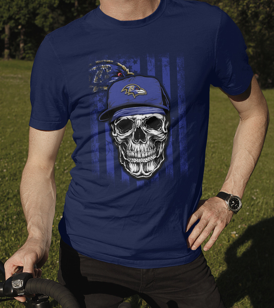 Skull V1 Baltimore Ravens Nfl Logo Cap T-Shirt