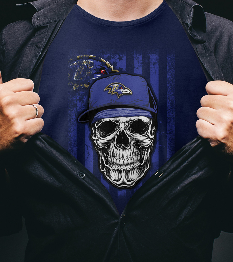 Skull V1 Baltimore Ravens Nfl Logo Cap T-Shirt