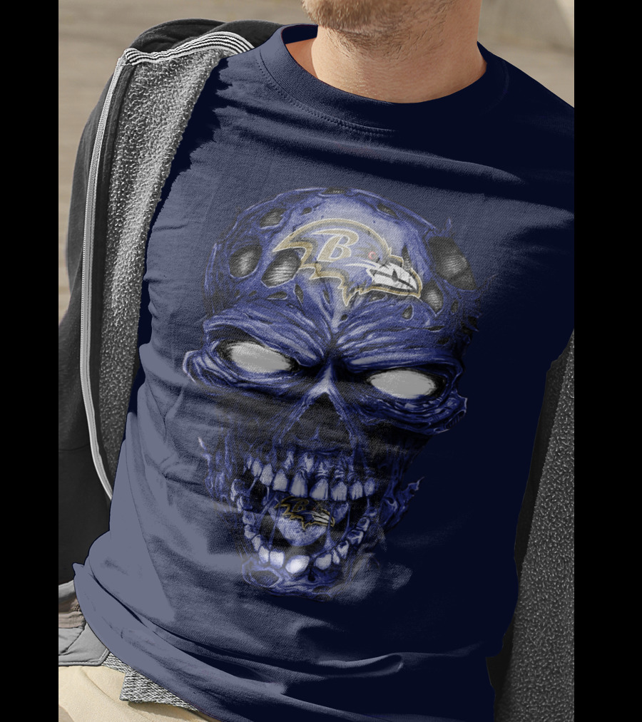 Skull V2 Baltimore Ravens Logo Horror Style T-Shirt