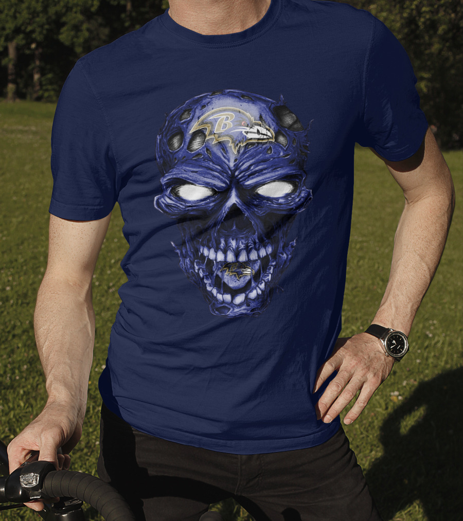 Skull V2 Baltimore Ravens Logo Horror Style T-Shirt