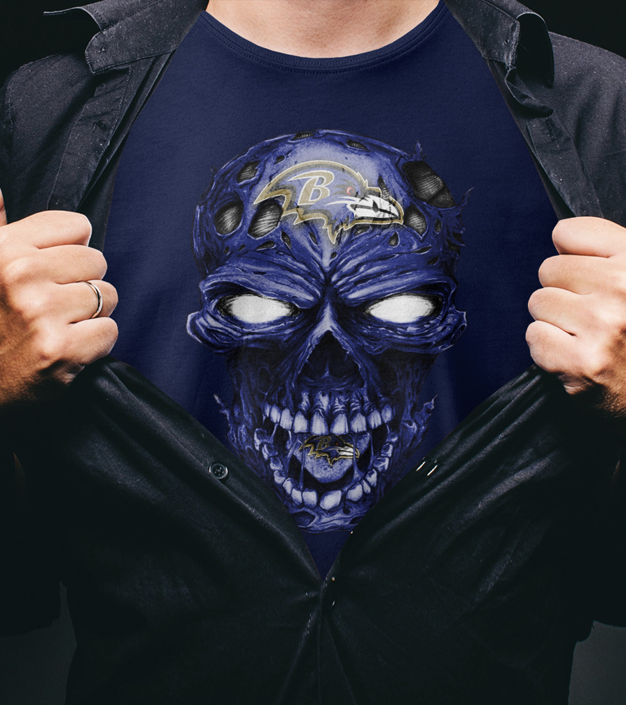 Skull V2 Baltimore Ravens Logo Horror Style T-Shirt