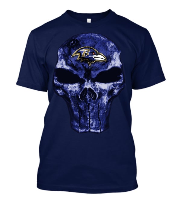 Skull Baltimore Ravens Logo Blue Skull T-Shirt