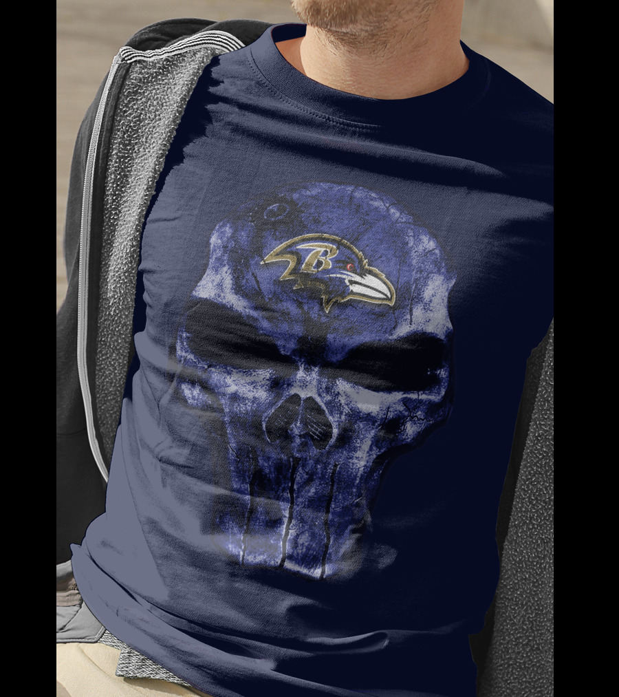 Skull Baltimore Ravens Logo Blue Skull T-Shirt