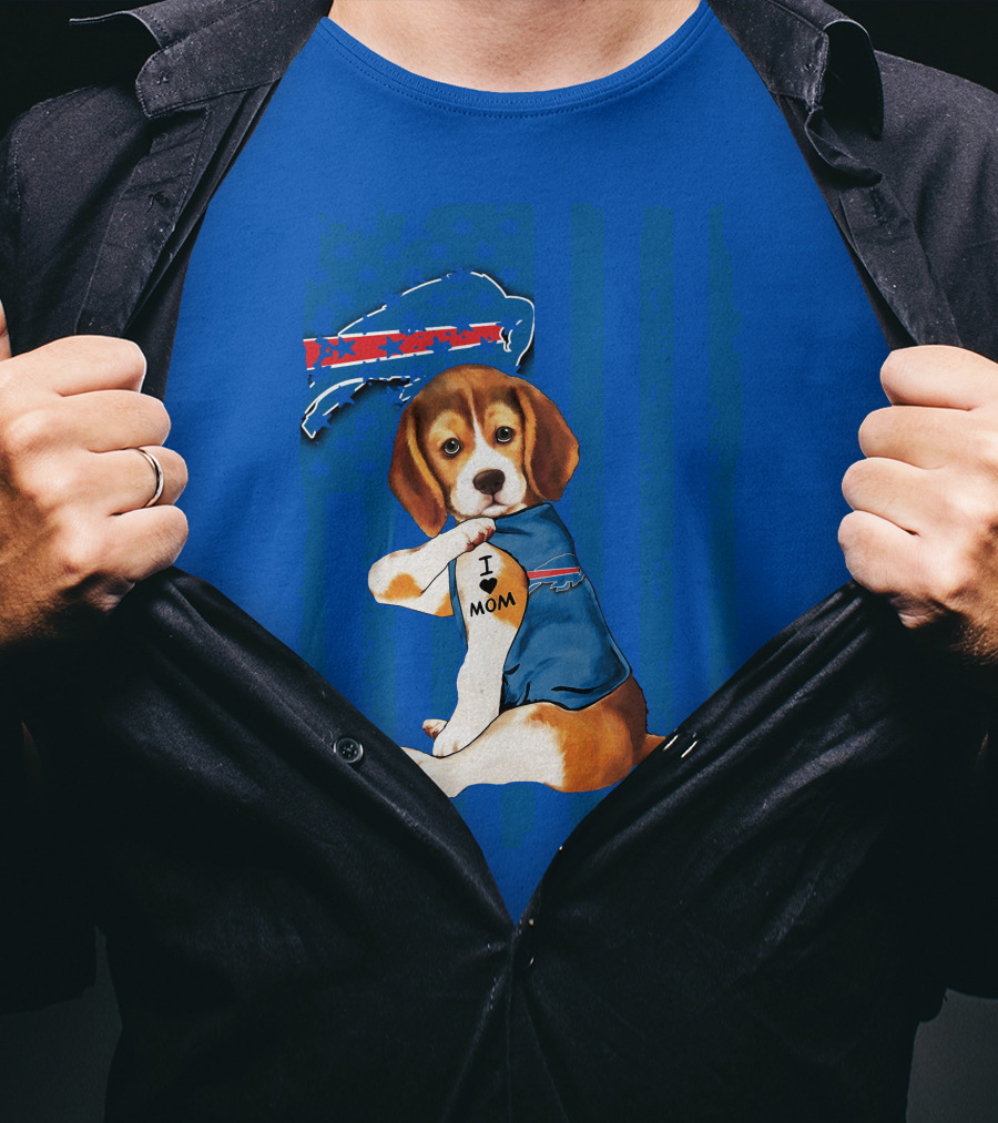 Beagle I Love Mom Buffalo Bills Fan T-Shirt