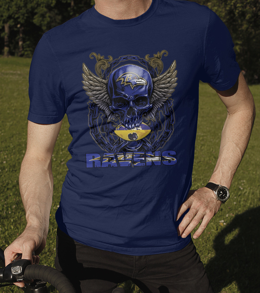 Baltimore Ravens Skull With Wings And Chain T-Shirt