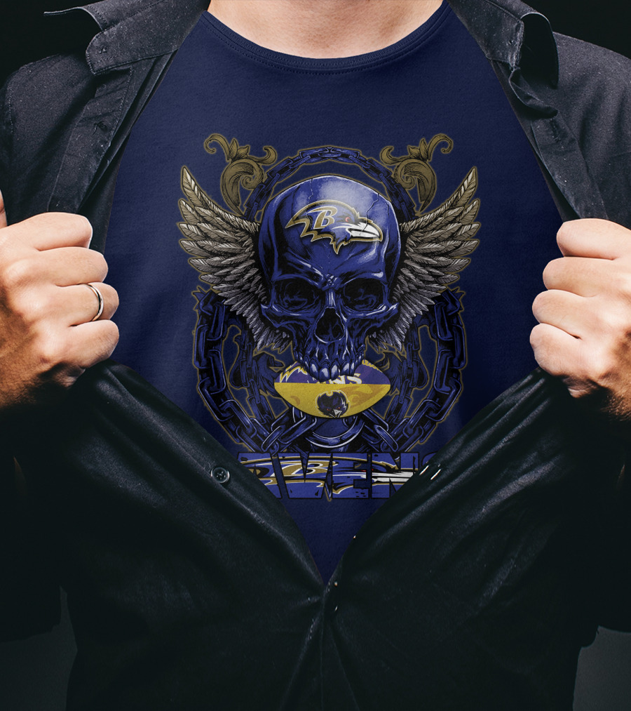 Baltimore Ravens Skull With Wings And Chain T-Shirt