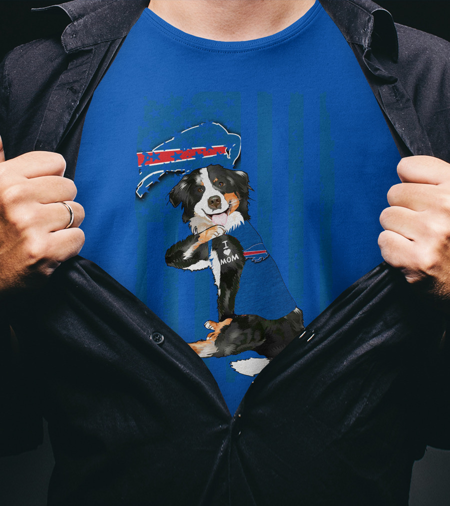 Border Collie I Love Mom Buffalo Bills Fan T-Shirt