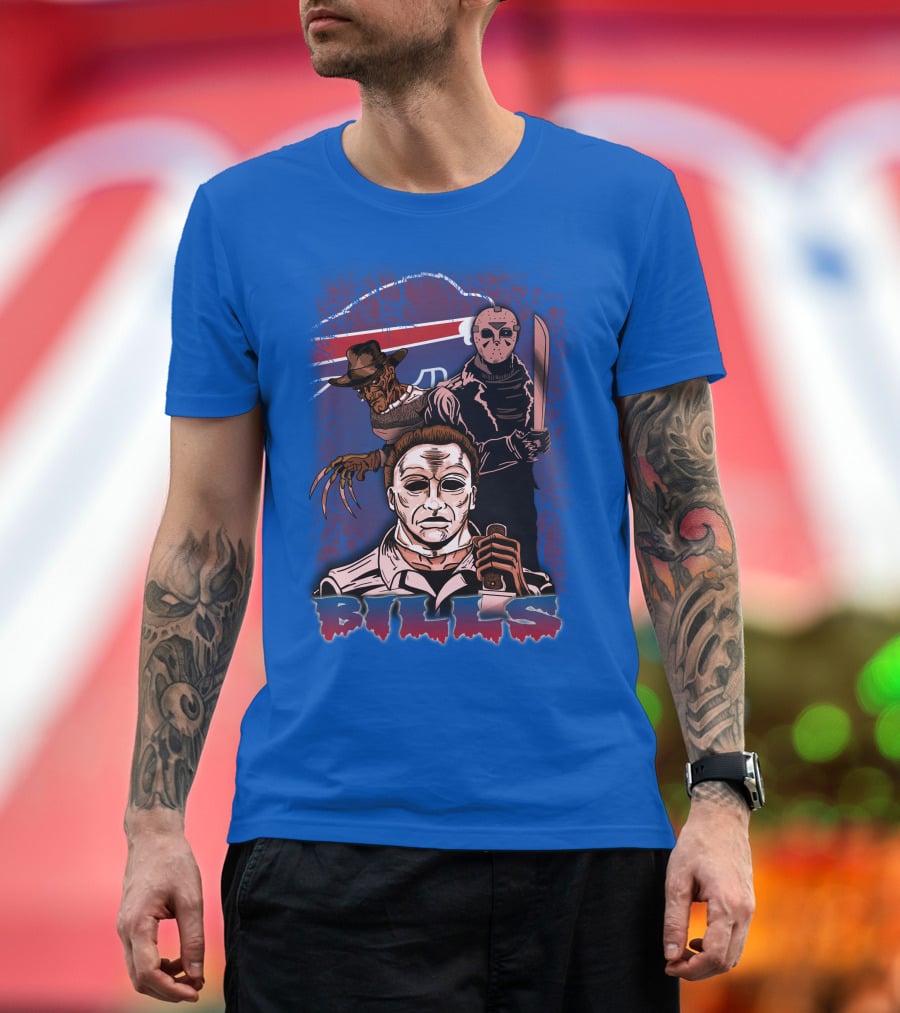 Buffalo Bills Horror Icons Featuring Michael Myers Freddy Krueger Jason Voorhees T-Shirt