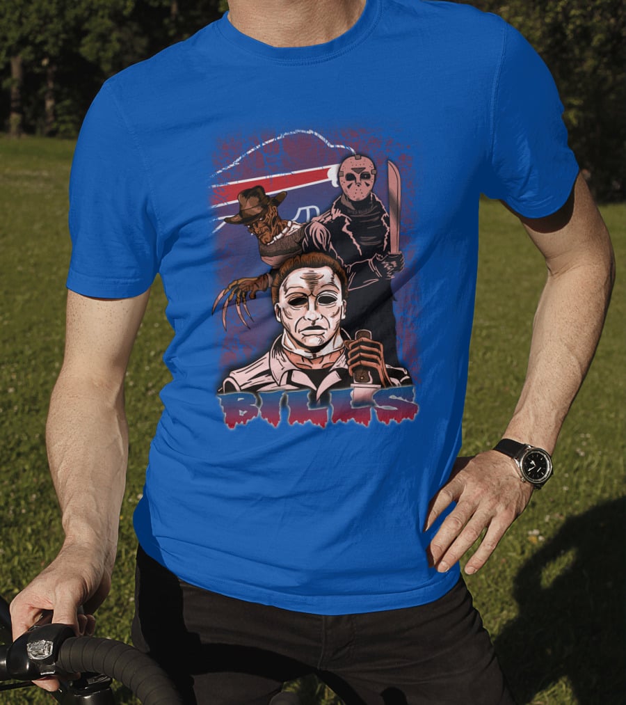 Buffalo Bills Horror Icons Featuring Michael Myers Freddy Krueger Jason Voorhees T-Shirt