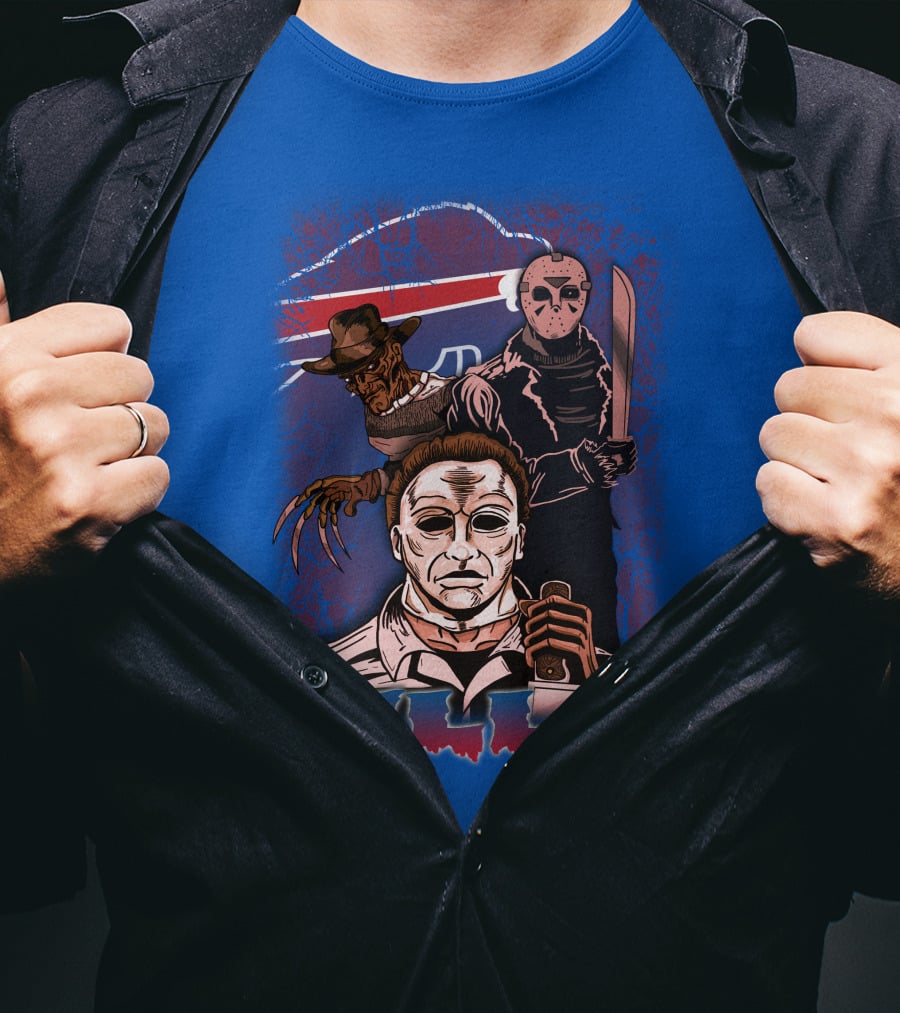 Buffalo Bills Horror Icons Featuring Michael Myers Freddy Krueger Jason Voorhees T-Shirt