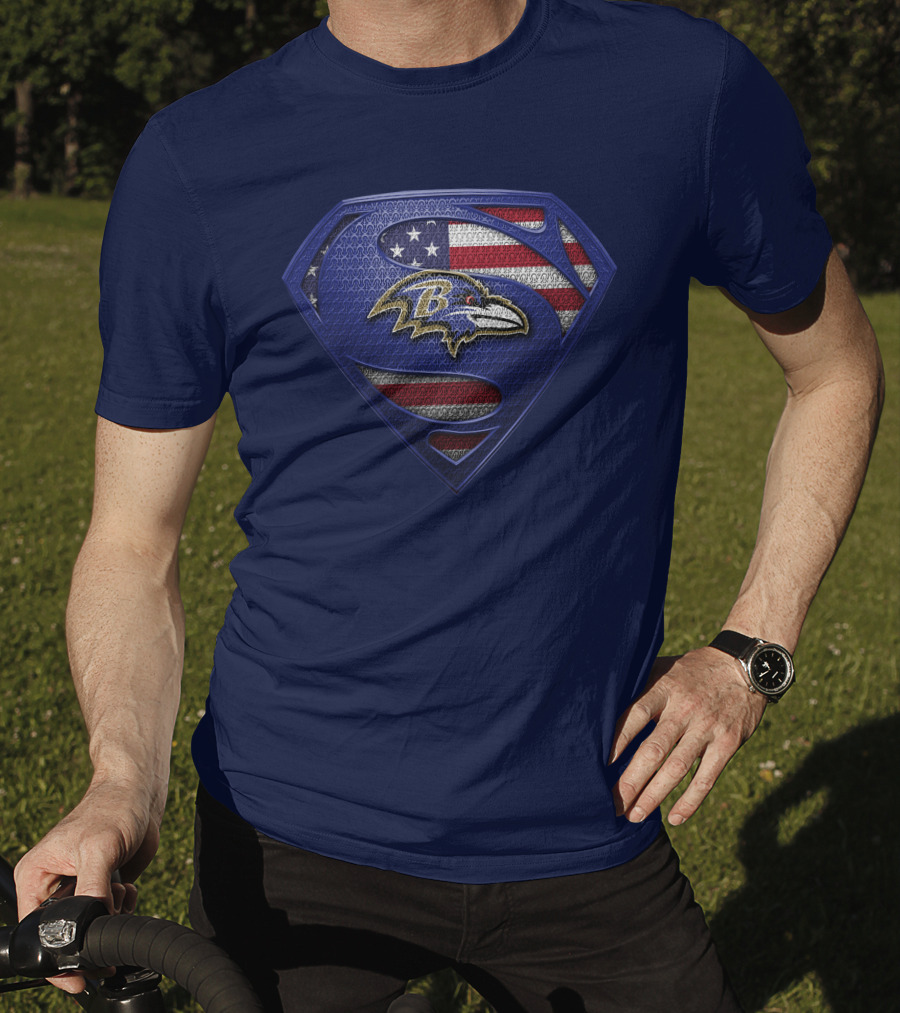 Baltimore Ravens American Flag Superman T-Shirt