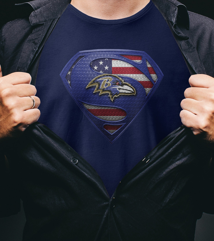 Baltimore Ravens American Flag Superman T-Shirt
