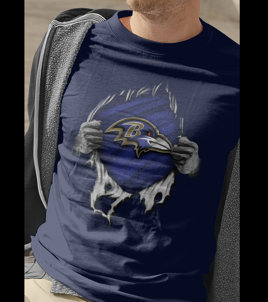 Torn V1 Baltimore Ravens Logo Burst With Hands T-Shirt