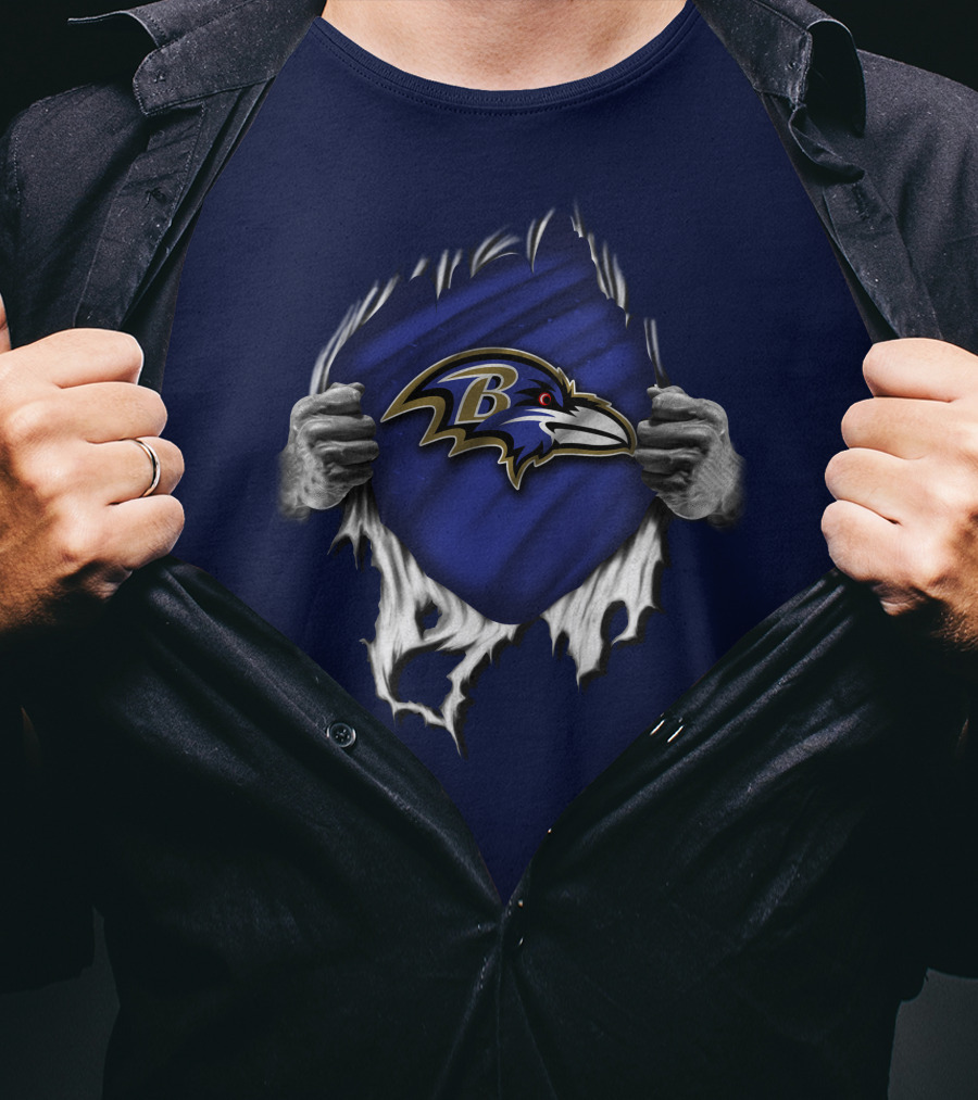 Torn V1 Baltimore Ravens Logo Burst With Hands T-Shirt