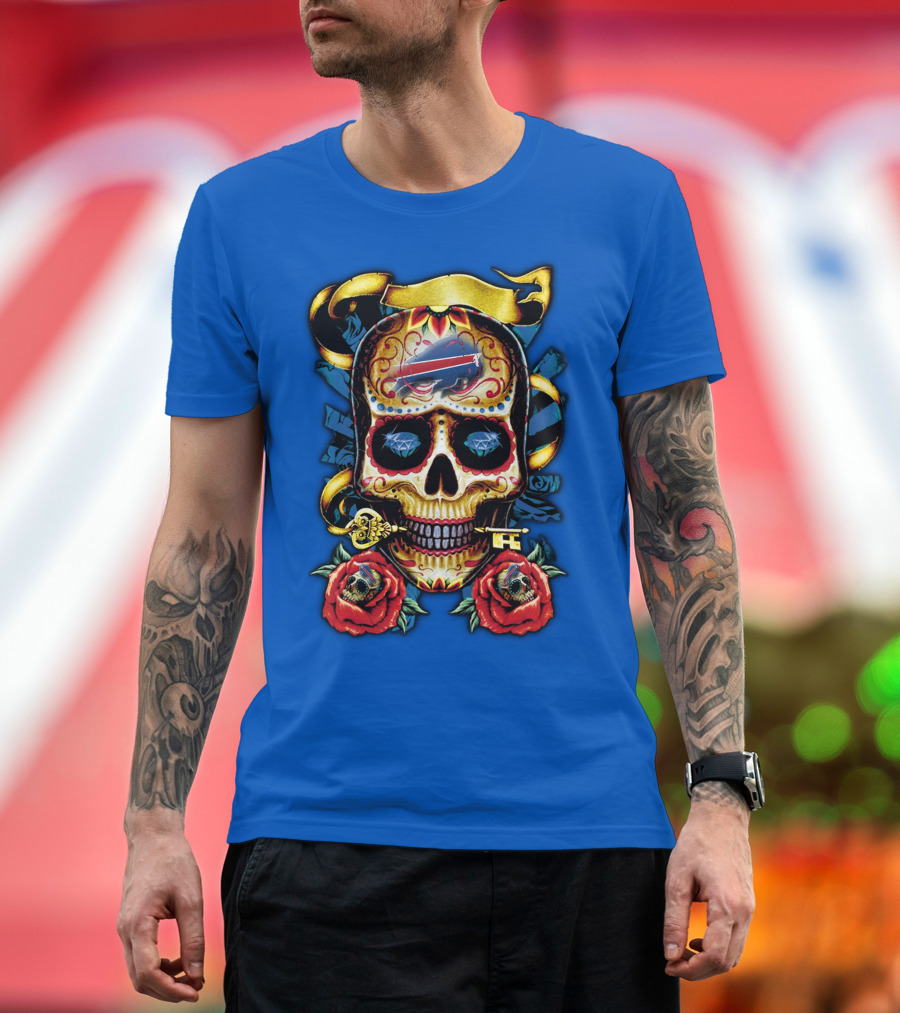 Buffalo Bills Sugar Skull Roses And Keys T-Shirt