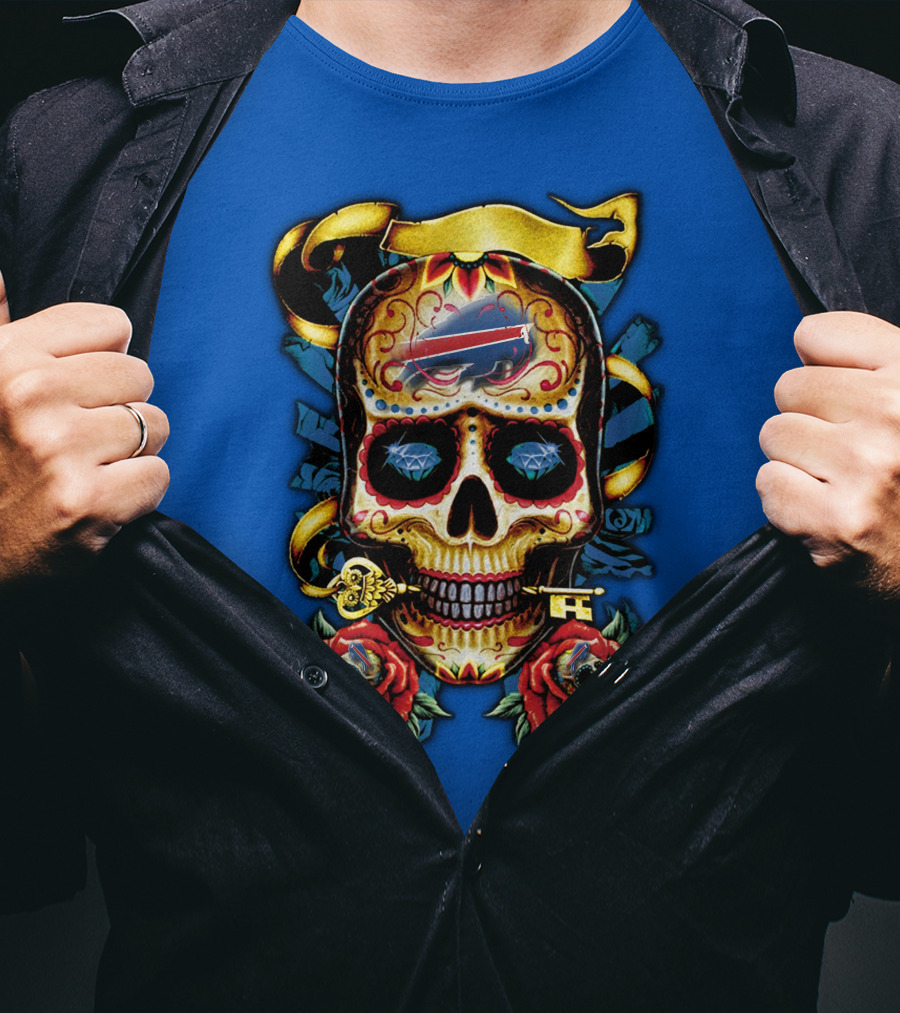 Buffalo Bills Sugar Skull Roses And Keys T-Shirt