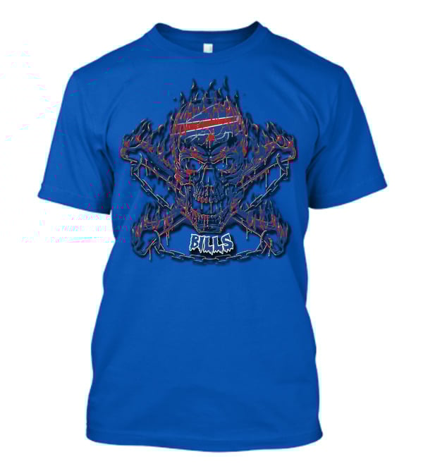 Buffalo Bills Flaming Skull Crossbones T-Shirt