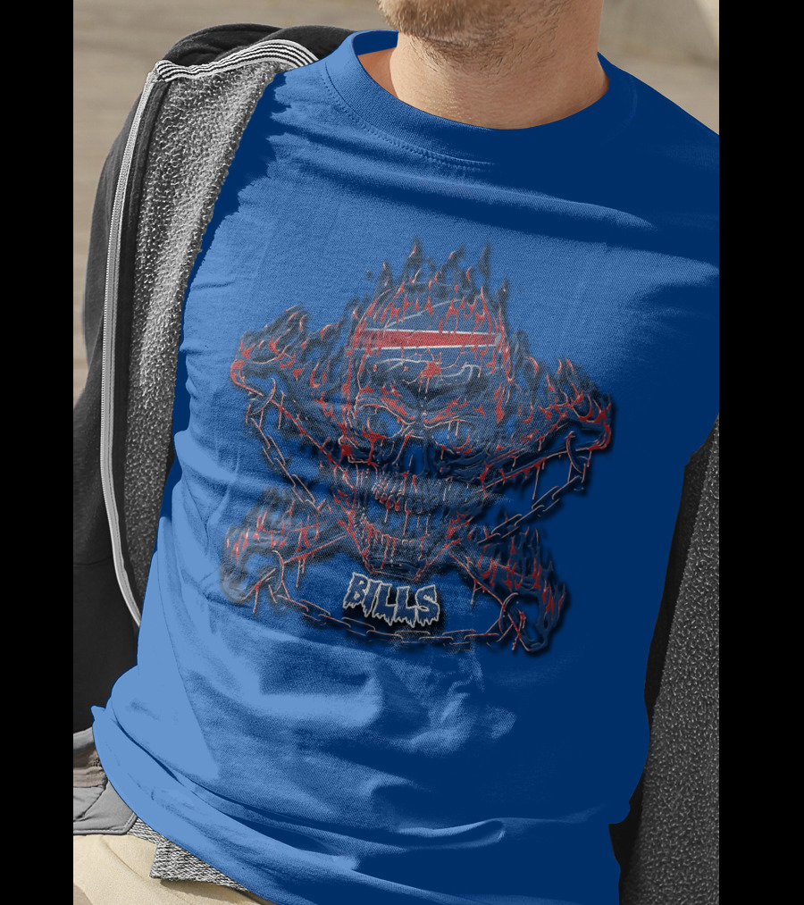 Buffalo Bills Flaming Skull Crossbones T-Shirt