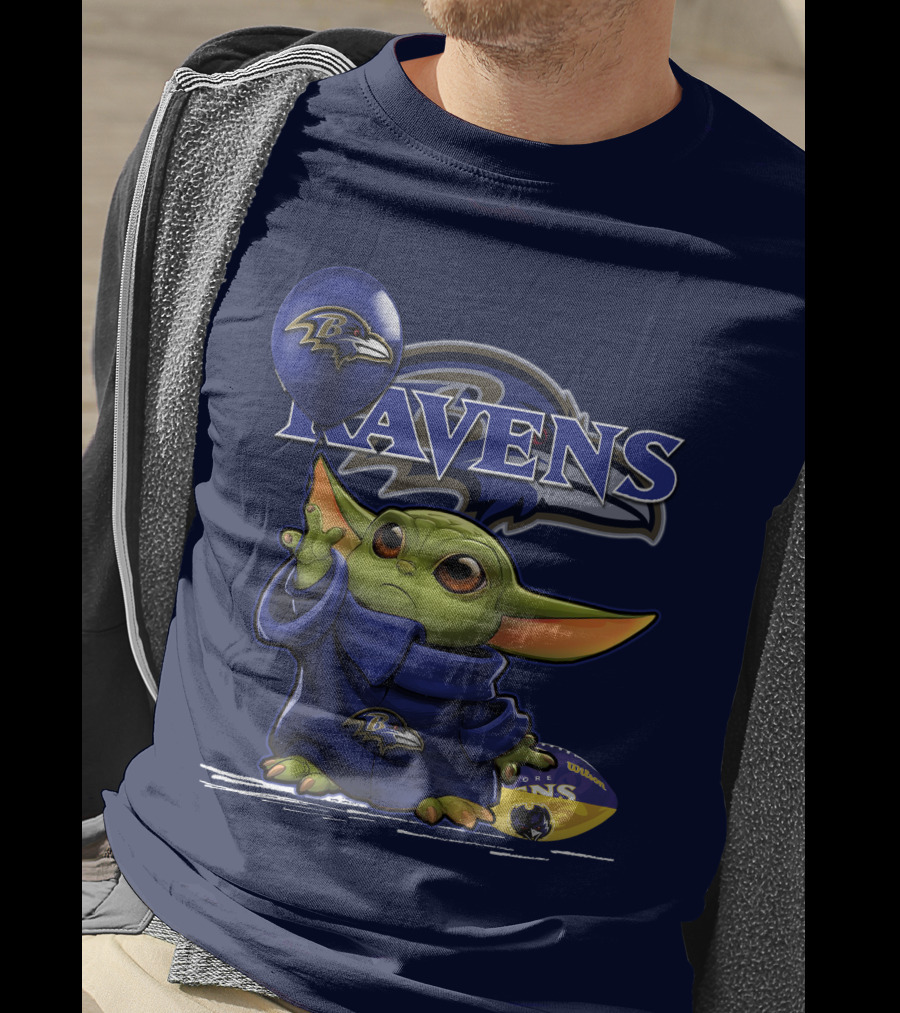 Ravens Yoda V1 Baltimore Ravens Balloon Football T-Shirt