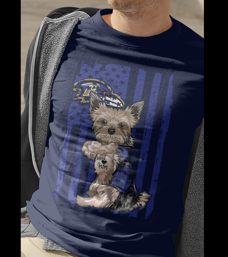 Yorkshire Terrier I Love Mom Baltimore Ravens Stars Stripes T-Shirt
