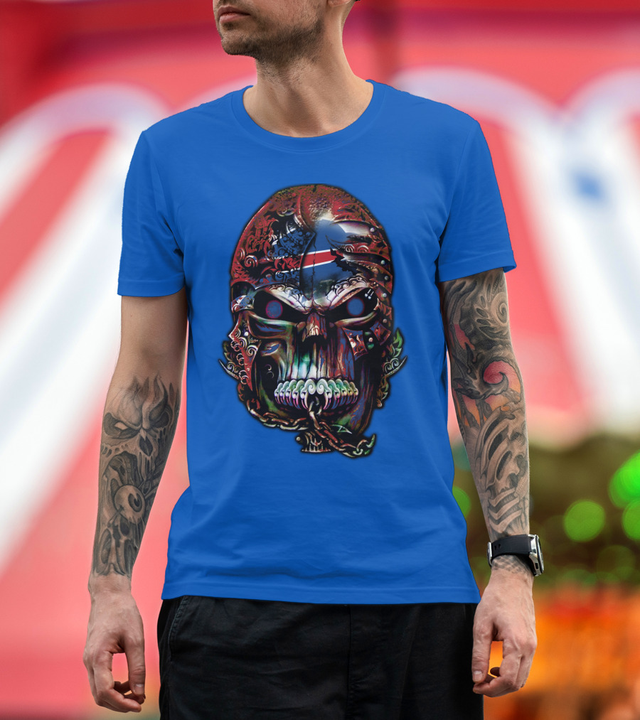 Buffalo Bills 53 Skull Art With American Flag And Tribal Elements T-Shirt
