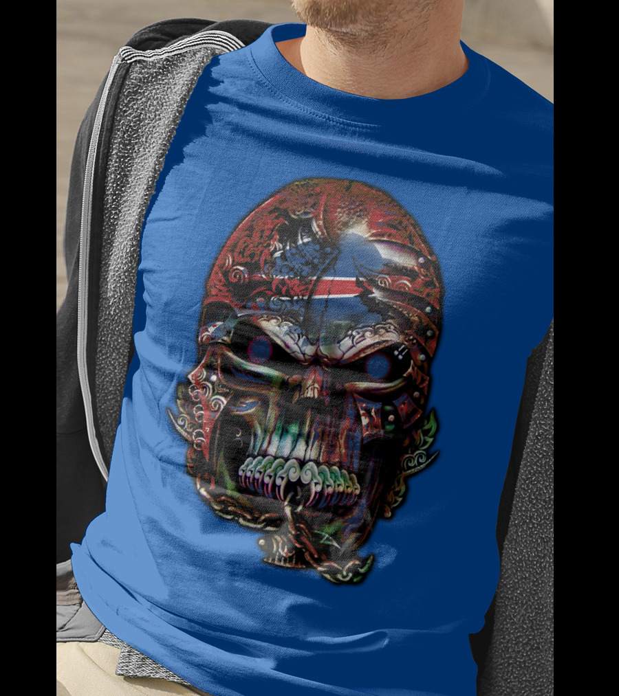 Buffalo Bills 53 Skull Art With American Flag And Tribal Elements T-Shirt