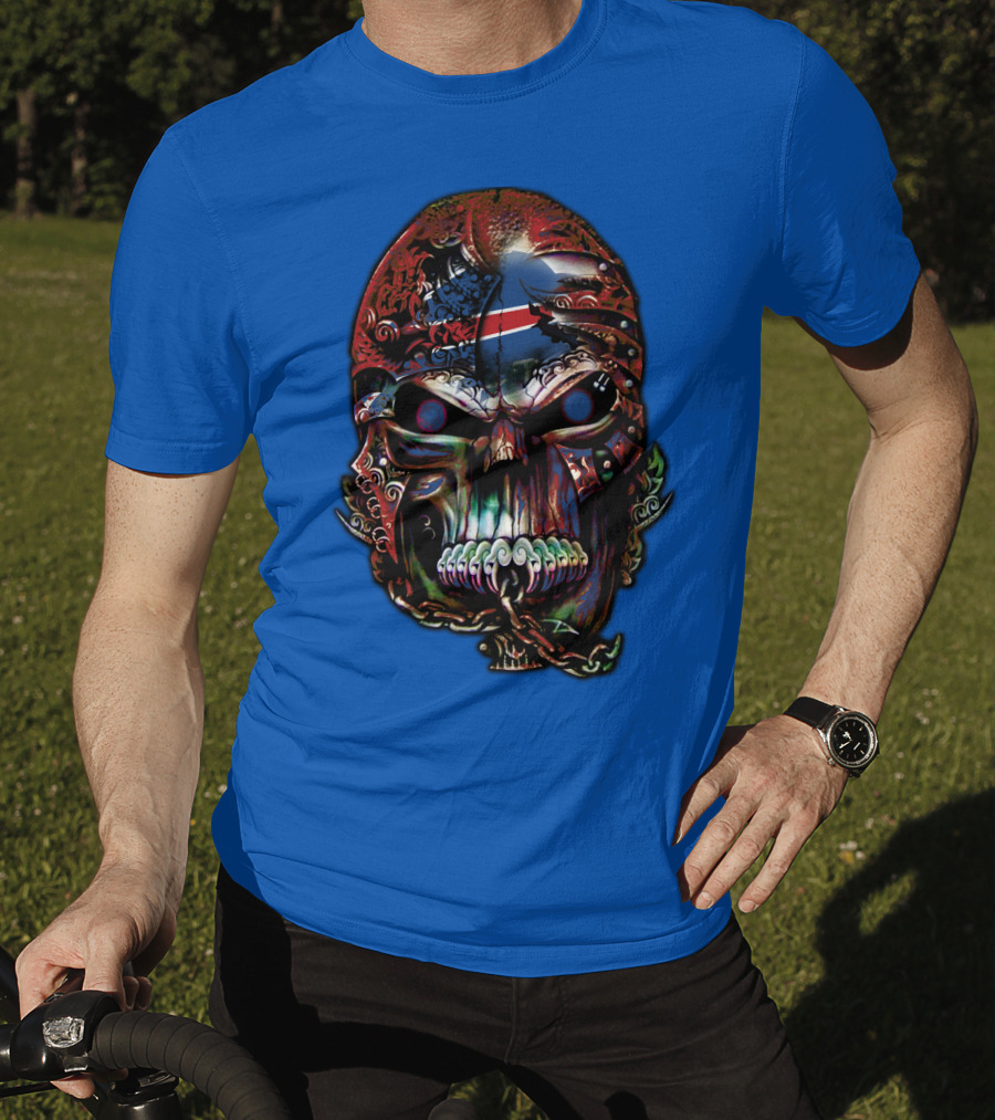 Buffalo Bills 53 Skull Art With American Flag And Tribal Elements T-Shirt