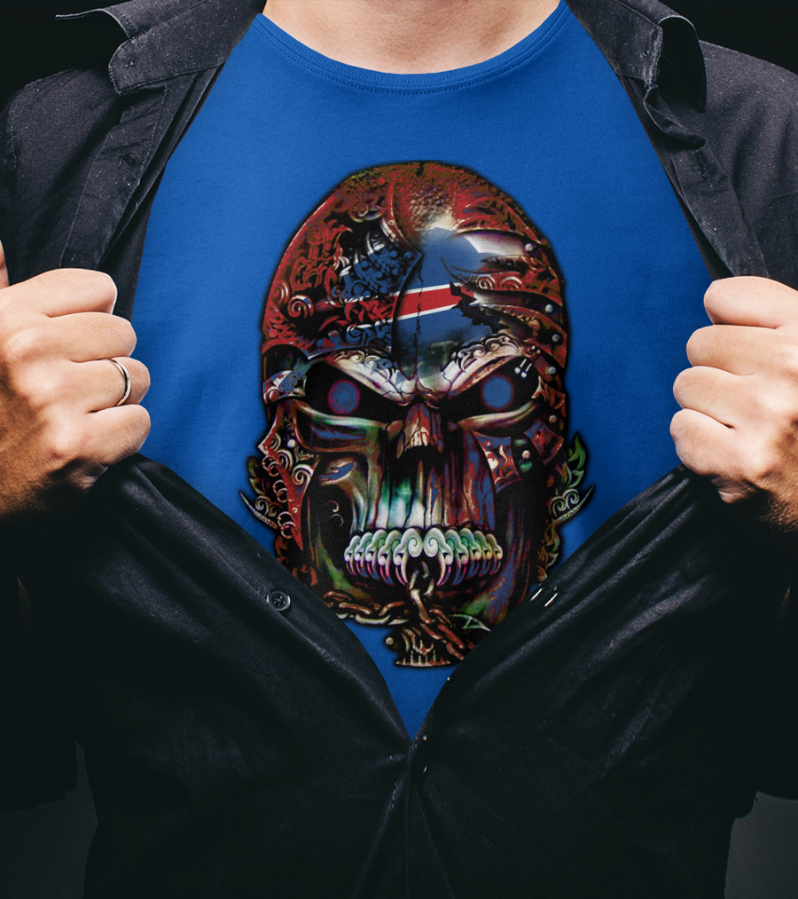 Buffalo Bills 53 Skull Art With American Flag And Tribal Elements T-Shirt