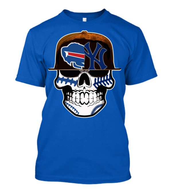 Buffalo Bills 75 Skull Design With Split Logo Yankees Cap T-Shirt