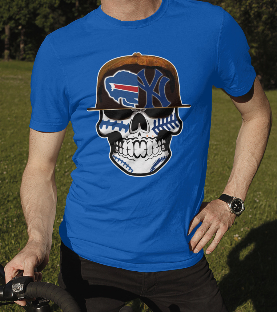 Buffalo Bills 75 Skull Design With Split Logo Yankees Cap T-Shirt