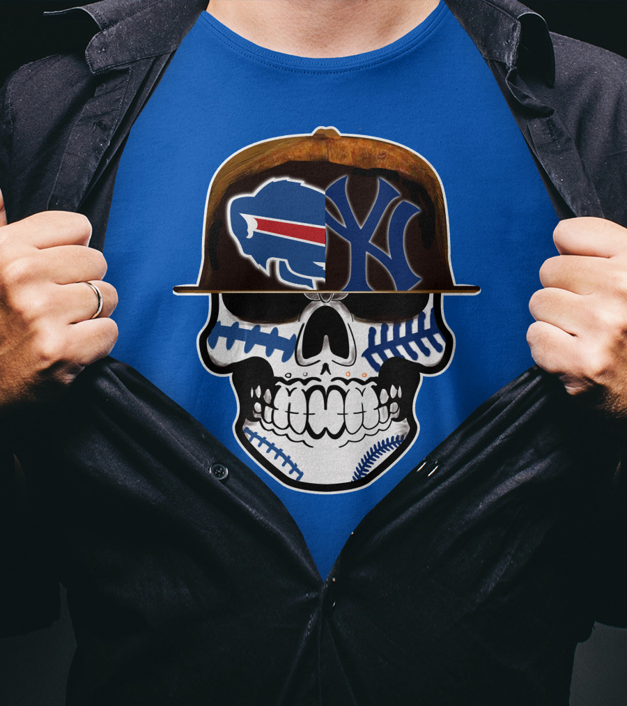 Buffalo Bills 75 Skull Design With Split Logo Yankees Cap T-Shirt