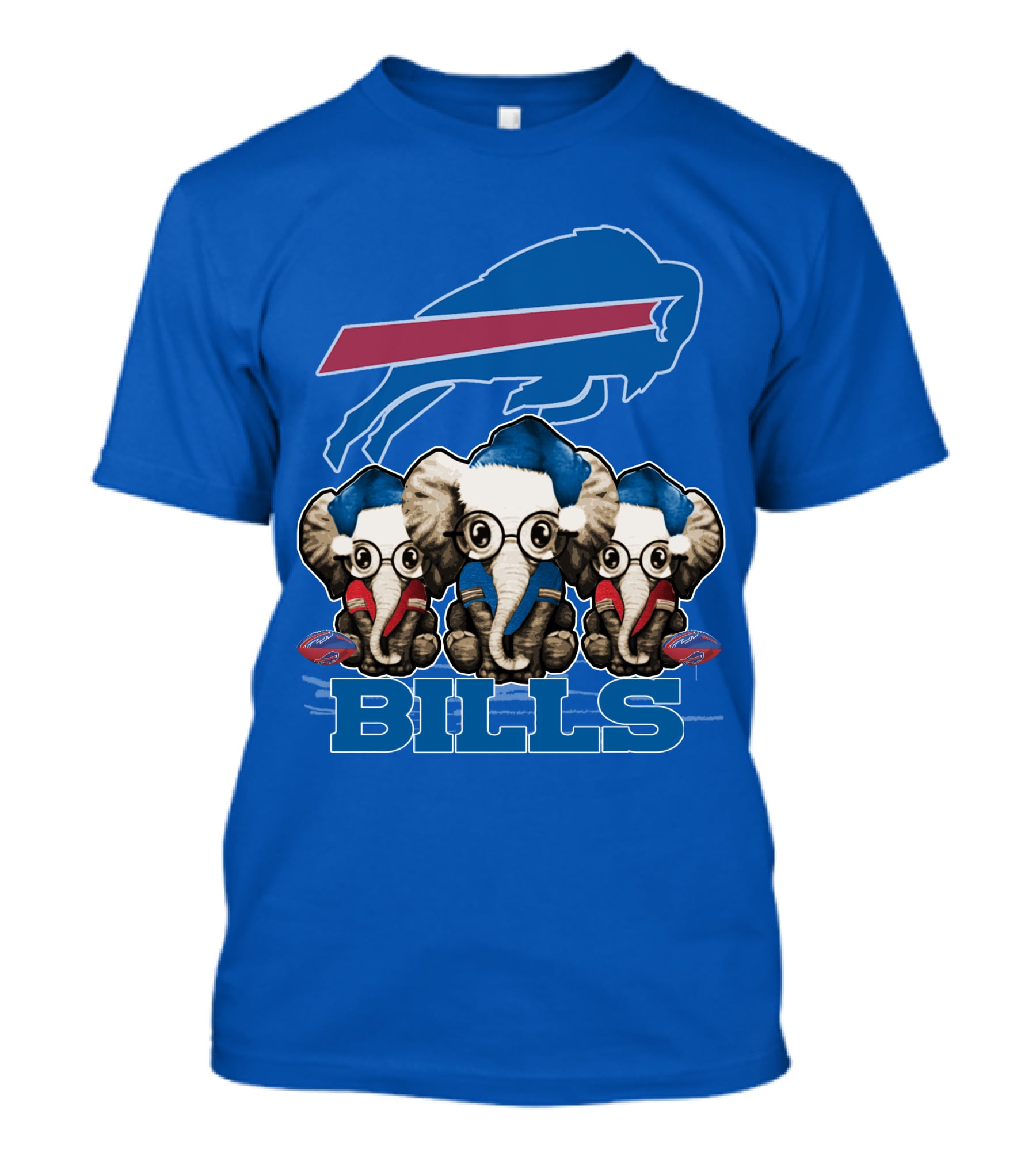 Elephant Christmas Buffalo Bills Fans With Team Logo And Red Blue Colors T-Shirt