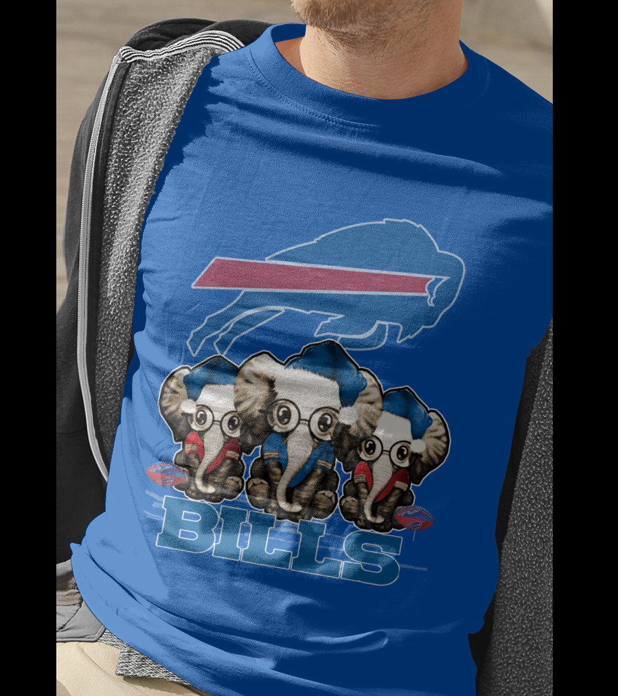 Elephant Christmas Buffalo Bills Fans With Team Logo And Red Blue Colors T-Shirt