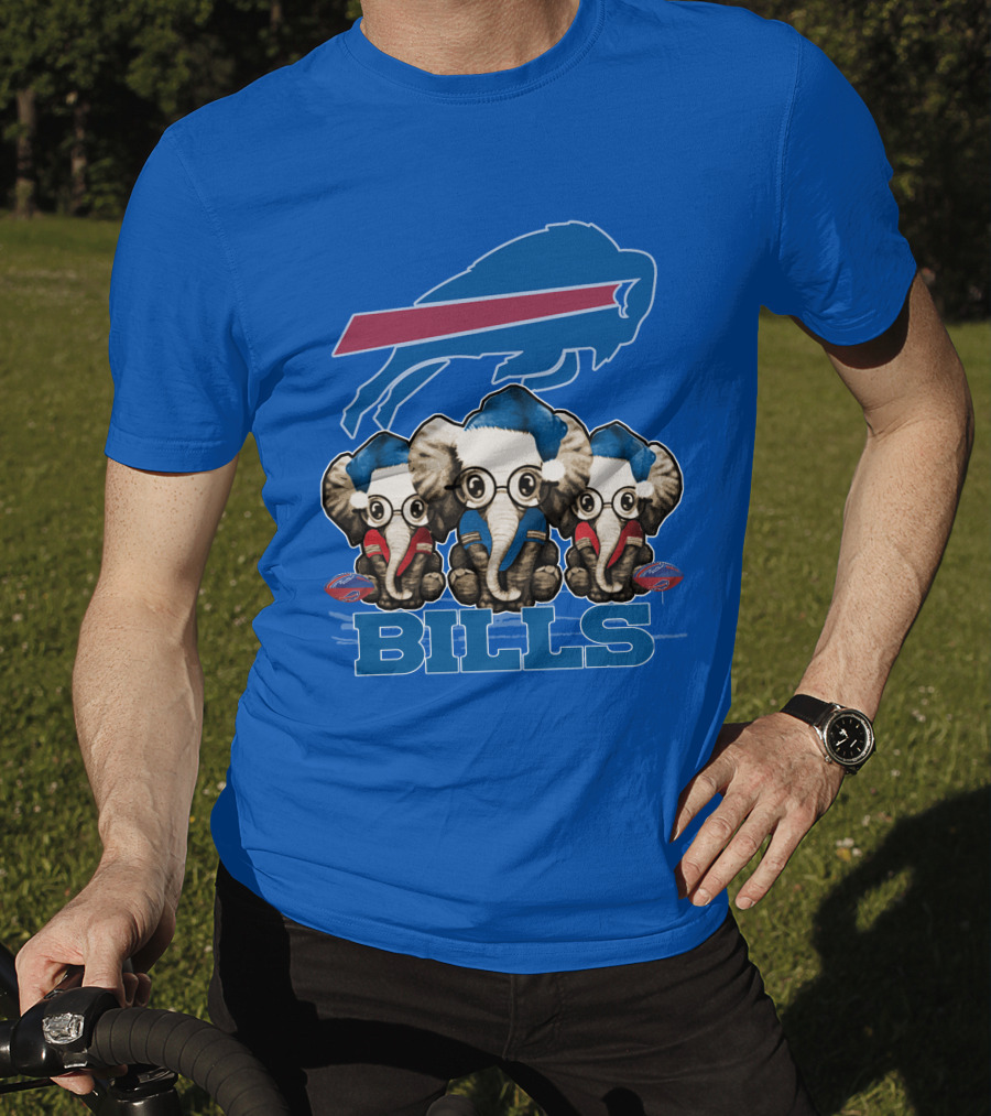 Elephant Christmas Buffalo Bills Fans With Team Logo And Red Blue Colors T-Shirt
