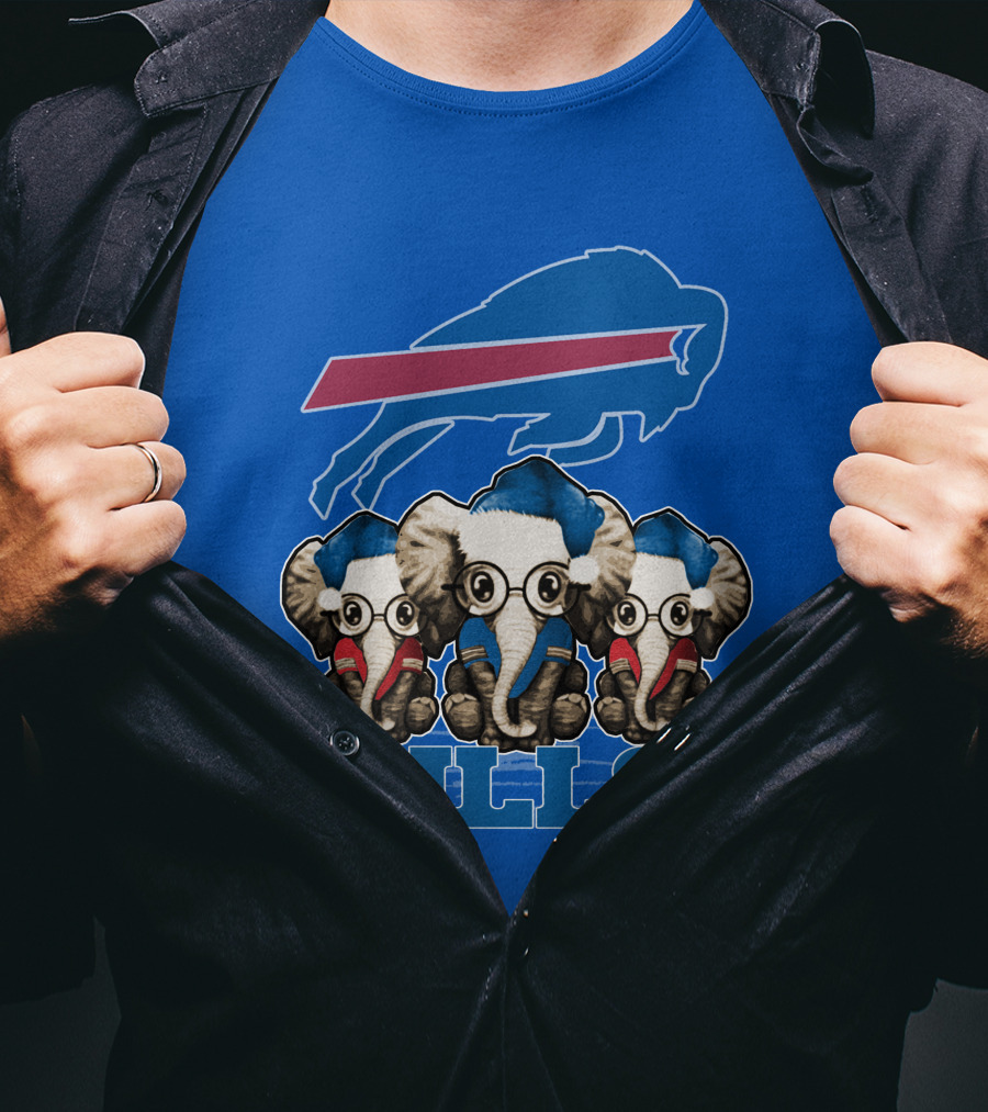Elephant Christmas Buffalo Bills Fans With Team Logo And Red Blue Colors T-Shirt