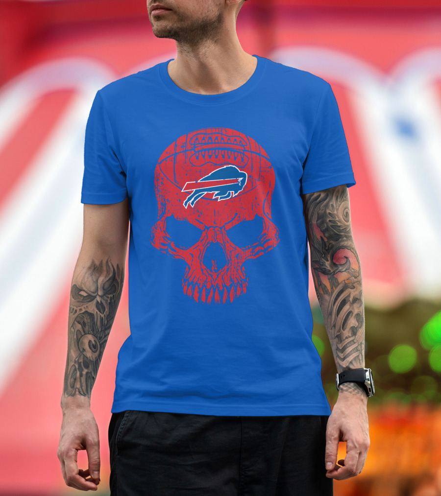 Buffalo Bills Skull Logo Football T-Shirt