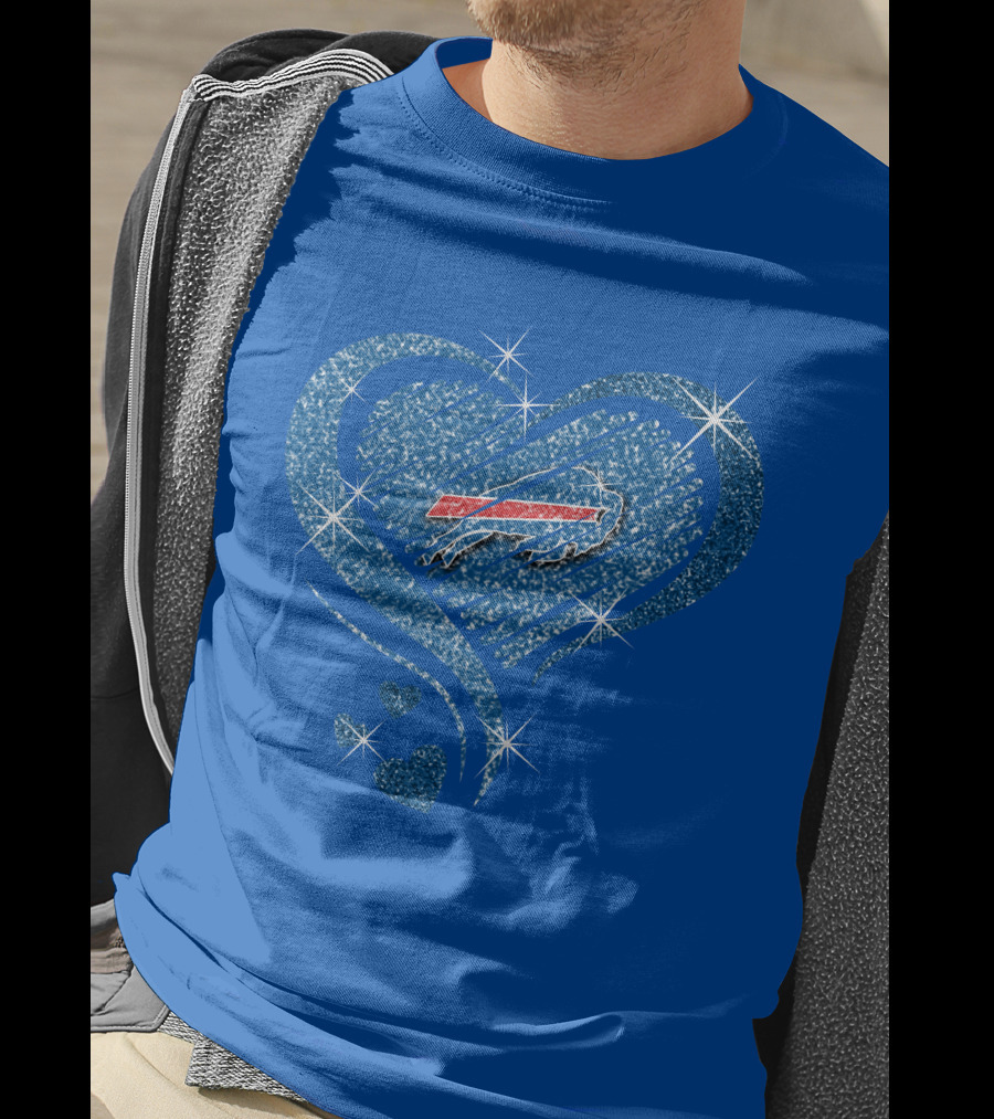 Buffalo Bills Heart Diamond Sparkle Logo Nfl Team Spirit T-Shirt