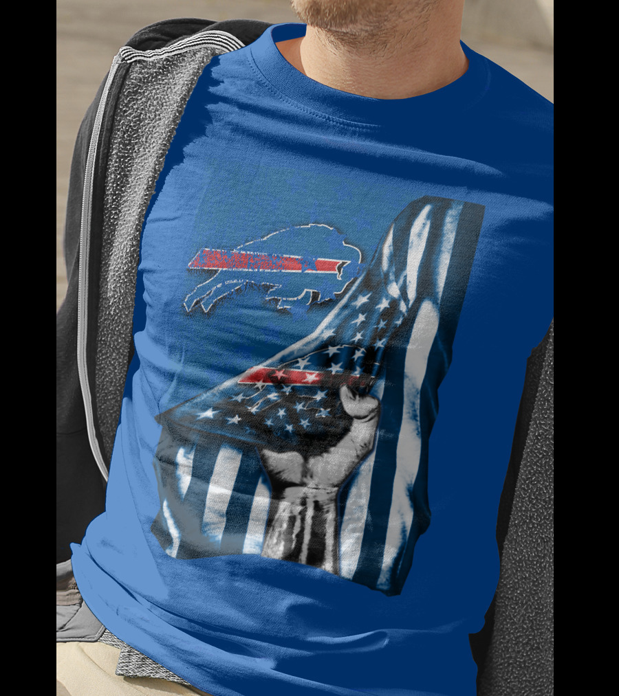 Buffalo Bills American Flag Blue Stripes Football Fan Fist T-Shirt