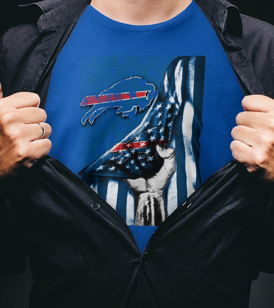 Buffalo Bills American Flag Blue Stripes Football Fan Fist T-Shirt