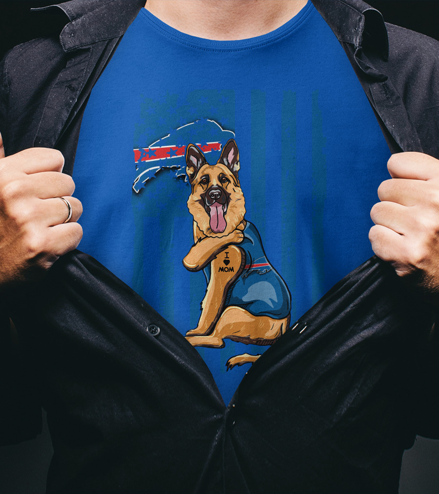 German Shepherd I Love Mom Buffalo Bills Fan Tattoo Art T-Shirt