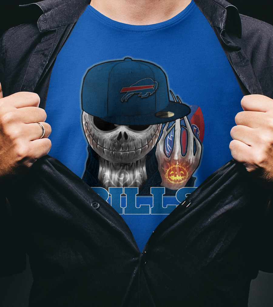 Jackskull Buffalo Bills NFL Skeleton Pumpkin Halloween T-Shirt