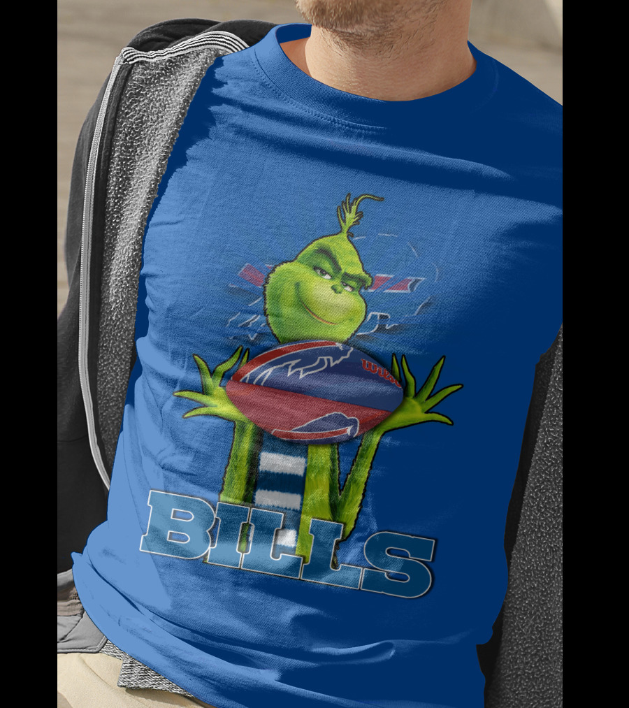Grinch Holding Football With Buffalo Bills T-Shirt