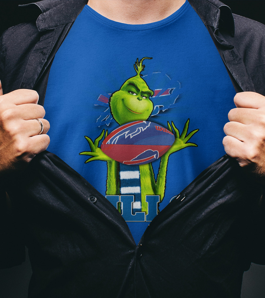 Grinch Holding Football With Buffalo Bills T-Shirt