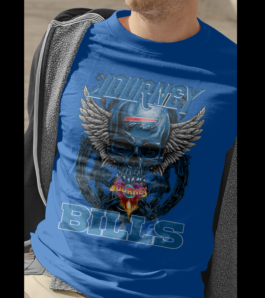 Journey Buffalo Bills Skull Wings Flame Chain T-Shirt