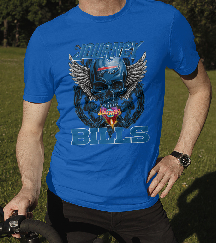 Journey Buffalo Bills Skull Wings Flame Chain T-Shirt