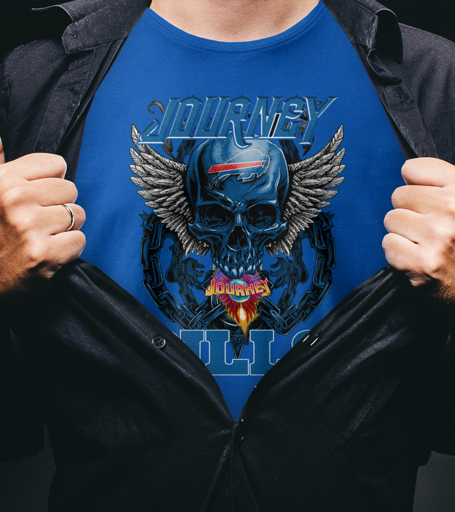 Journey Buffalo Bills Skull Wings Flame Chain T-Shirt