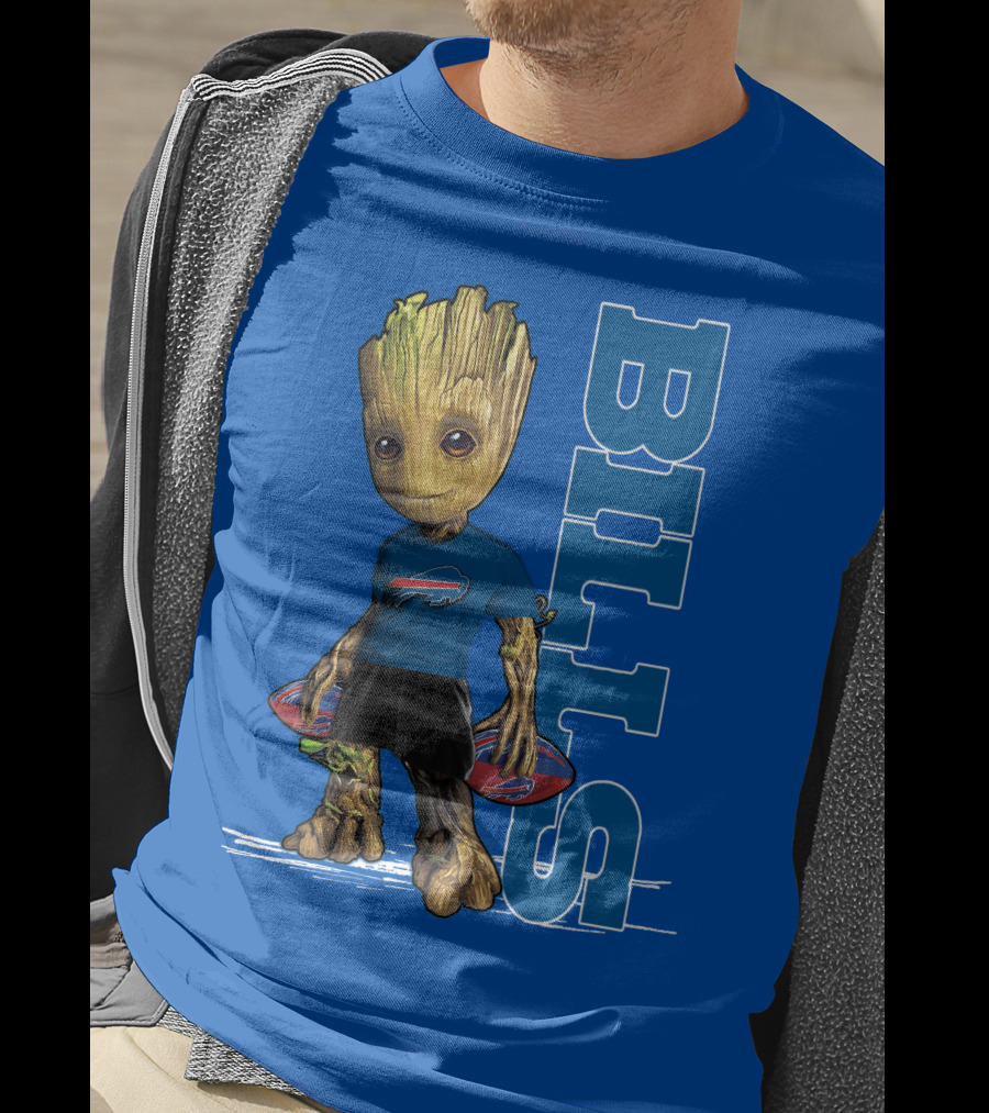 Groot Buffalo Bills Nfl Fan With Team Football Board T-Shirt