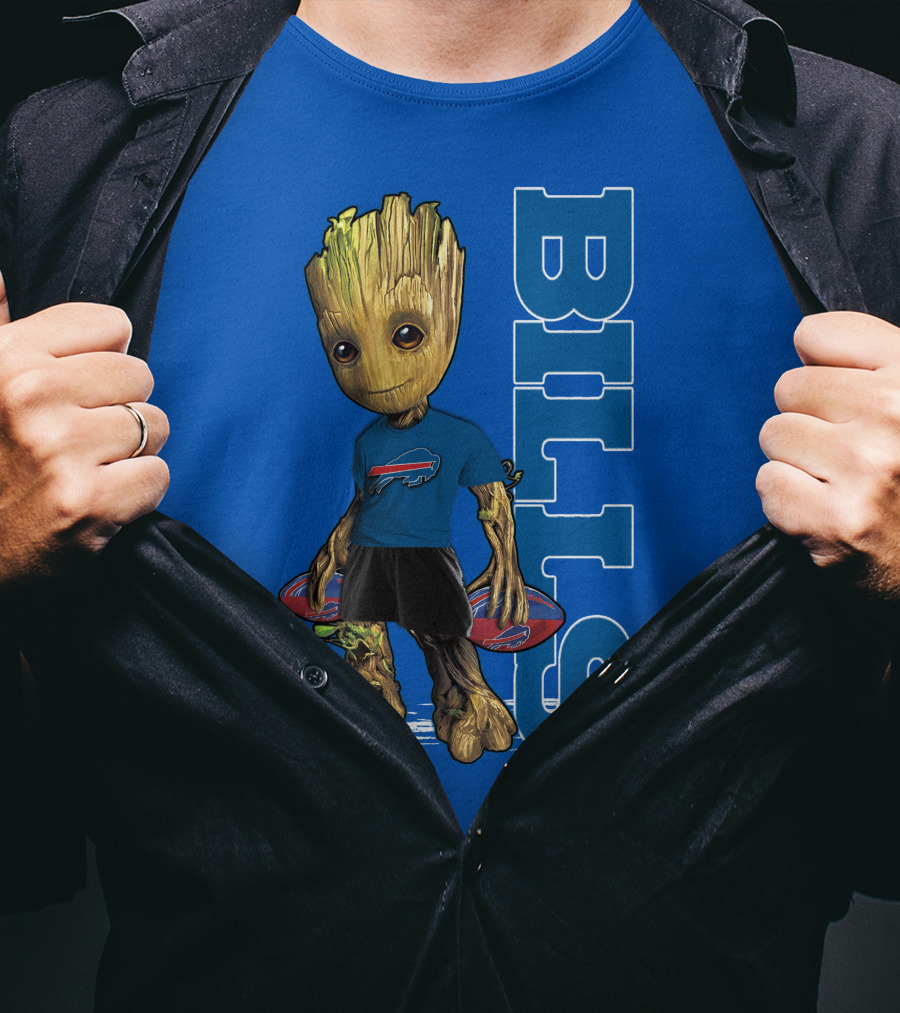 Groot Buffalo Bills Nfl Fan With Team Football Board T-Shirt