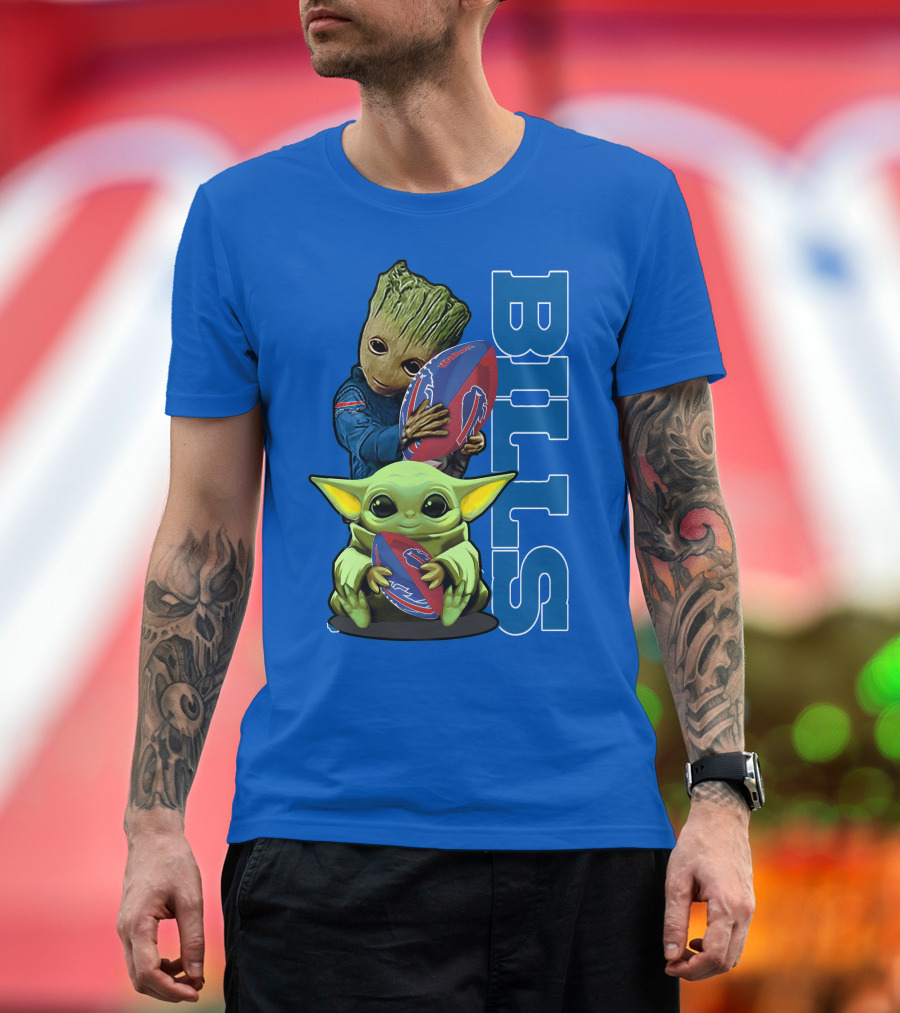Bills Football Groot and Baby Yoda Grzd Buffalo Bills T-Shirt