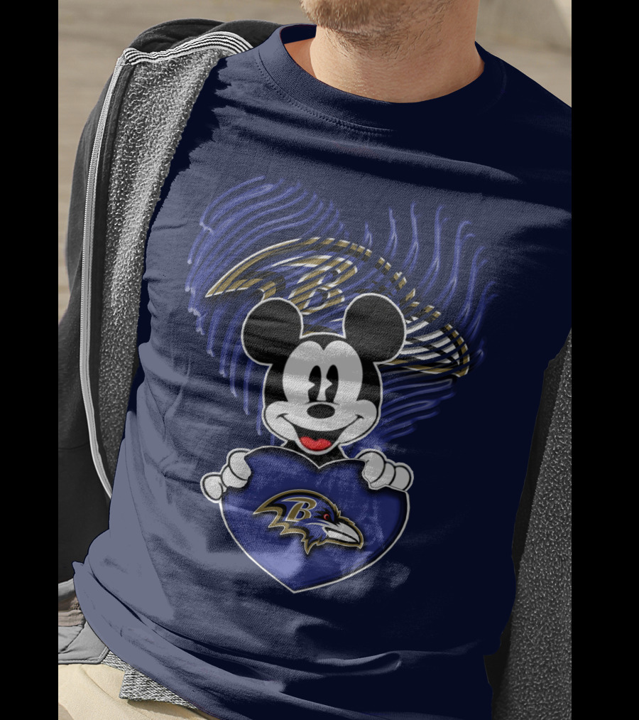 Mickey Mouse Baltimore Ravens Heart T-Shirt